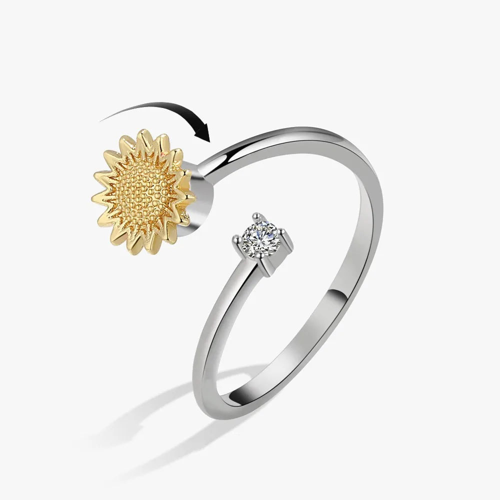 SMJEL Fidget Spinner Ring Anxiety for Women Multiple Crystal Flower Eye Butterfly Animal Ring Rotate Anti Stress Wedding Jewerly