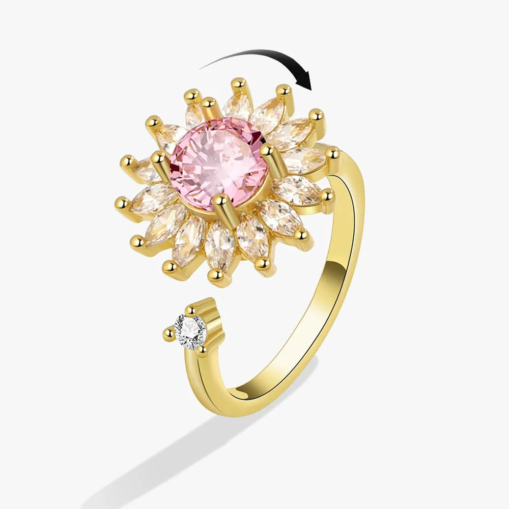 SMJEL Fidget Spinner Ring Anxiety for Women Multiple Crystal Flower Eye Butterfly Animal Ring Rotate Anti Stress Wedding Jewerly