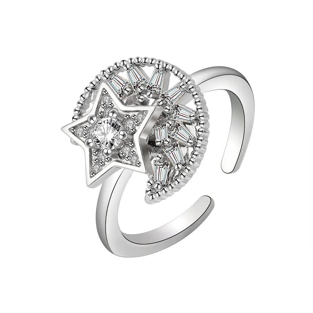 SMJEL Fidget Spinner Ring Anxiety for Women Multiple Crystal Flower Eye Butterfly Animal Ring Rotate Anti Stress Wedding Jewerly
