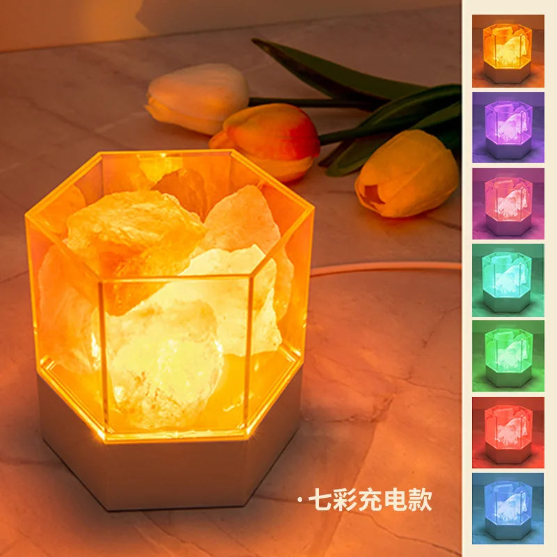 F5 LED Natural Himalayan Crystal Salt Lamp Rock Salt Night Lamp Table Lava Lamp USB Plug Meditation Home Room Bedroom Decoration
