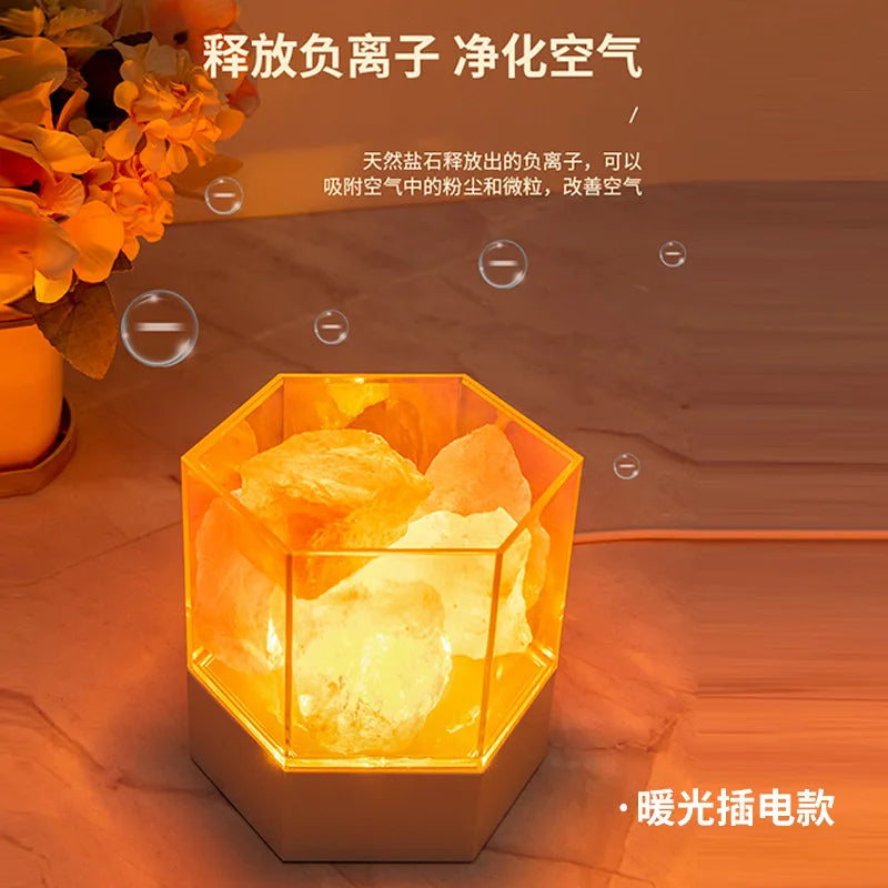 F5 LED Natural Himalayan Crystal Salt Lamp Rock Salt Night Lamp Table Lava Lamp USB Plug Meditation Home Room Bedroom Decoration